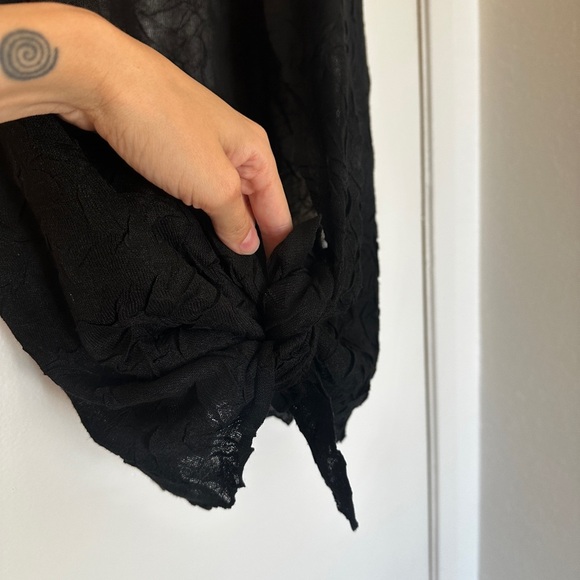 Eileen Fisher Black Crinkled Sheer Short Sleeve Open Cardigan Size S lightweight - Picture 9 of 10